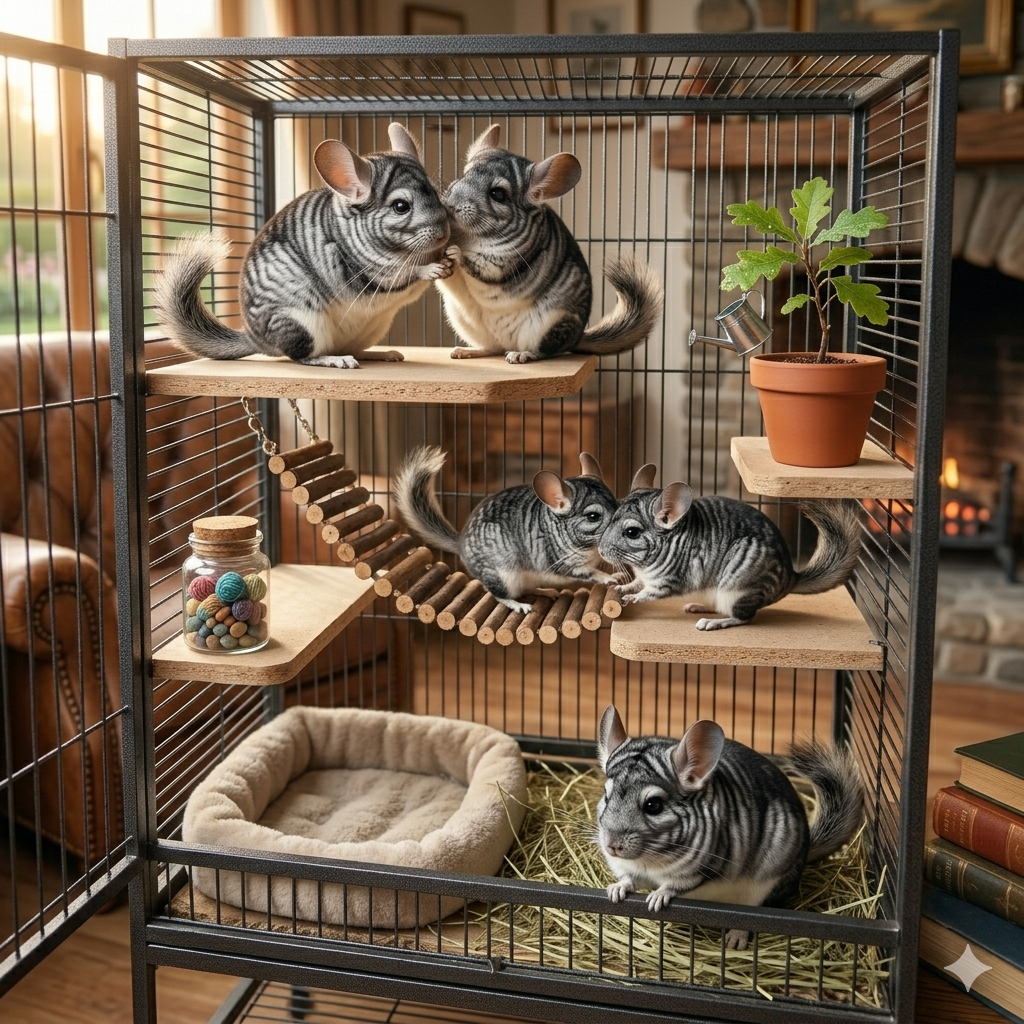 chinchillas happy in their cage_chinchillacarehq.com