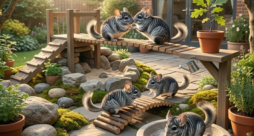 chinchillas playing happily outdoor_chinchillacarehq.com